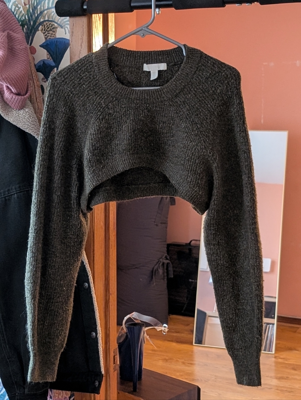 H&M Olive Cropped Crewneck Sweater